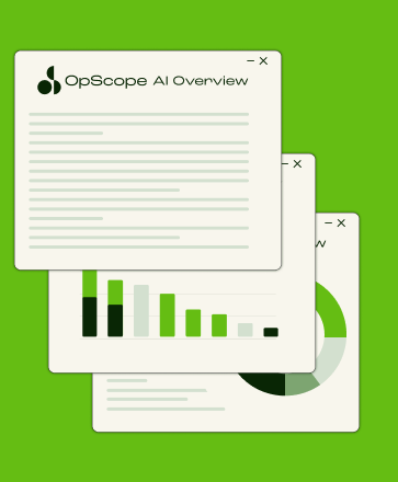 Summary paragraph of data in the foreground with a page with a bar chart on it sat behind, all on a bright green background