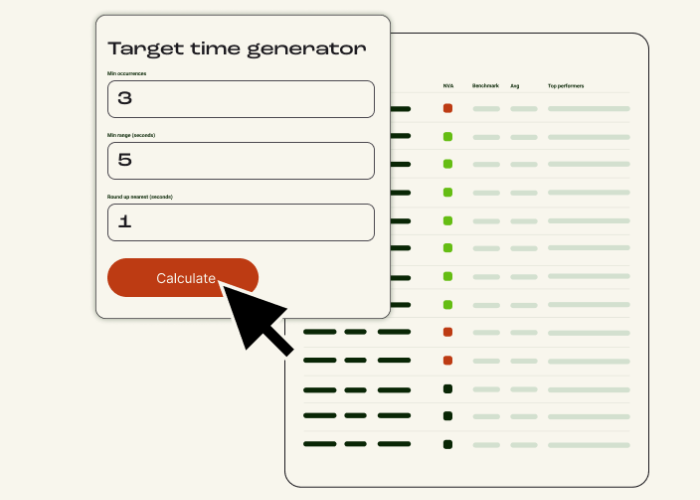 A calculator table in the foreground, and then a table of data in the background, on a cream background